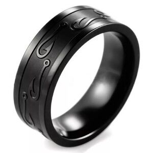 Stainless Steel Black Fishhook Ring. Size 10